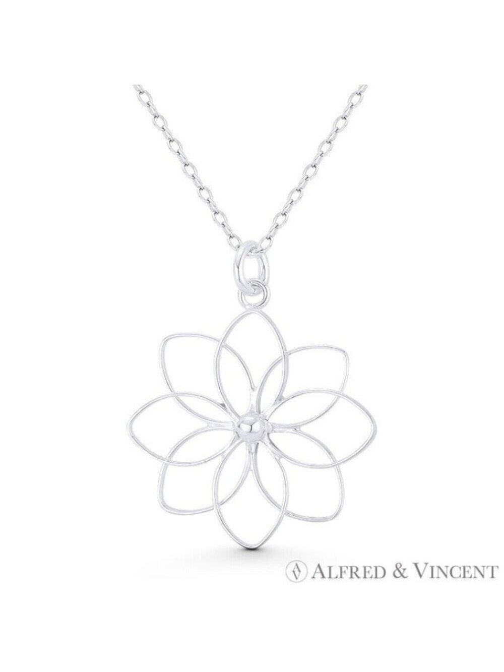 Lily Flower Charm Open Cutout Design Pendant in .925 Sterling Silver